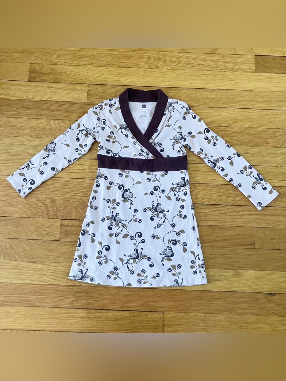 Tea Collection Pink Brown Floral Wrap Crossover Cotton Long Sleeve Dress 3
